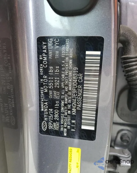 2015 Hyundai Genesis 3.8L из США, поврежденный, VIN KMHGN4JE9FU048319